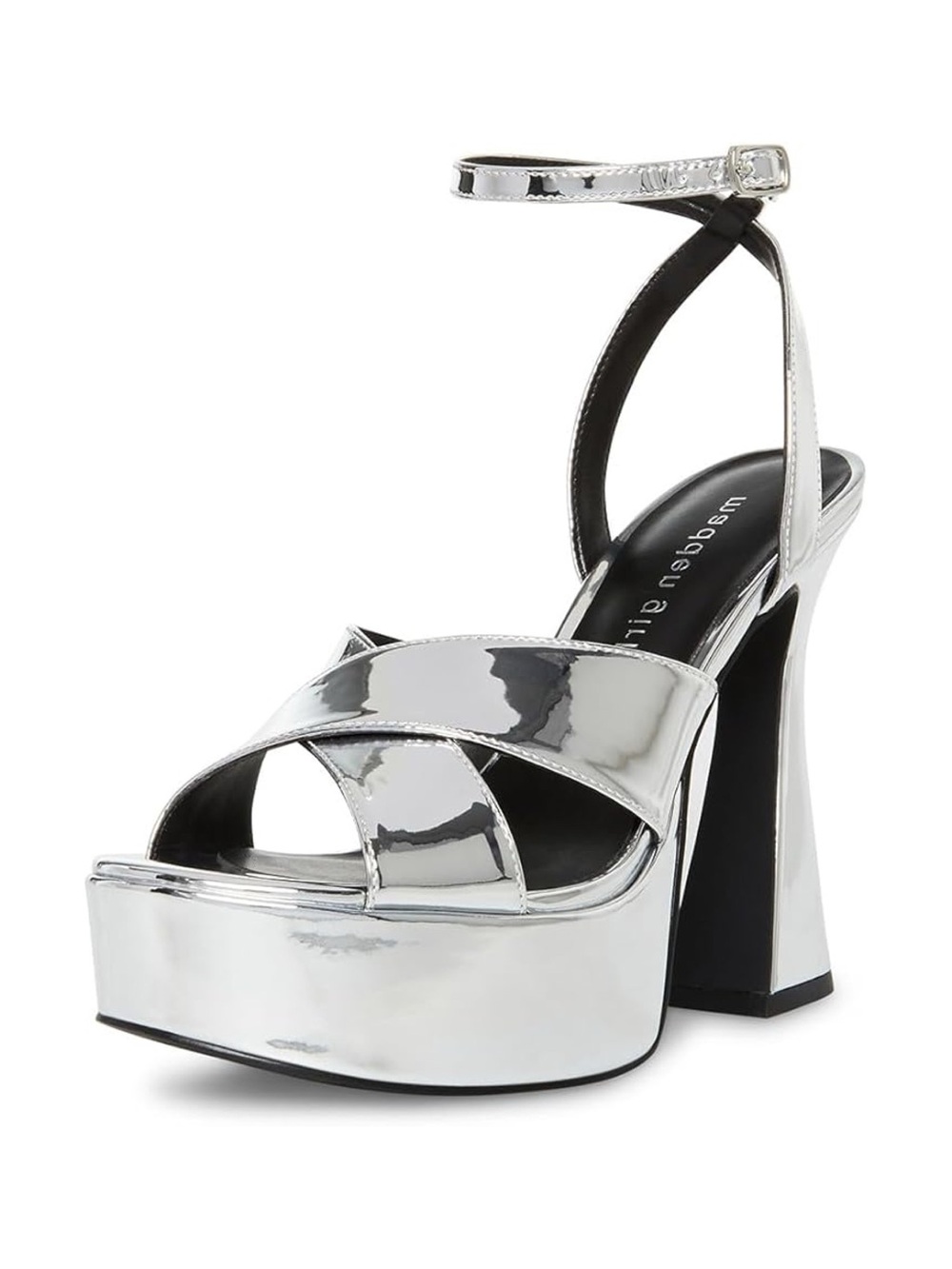 Madden Girl Lola Criss Cross Ankle Strap Metallic Silver Heeled Sandals
